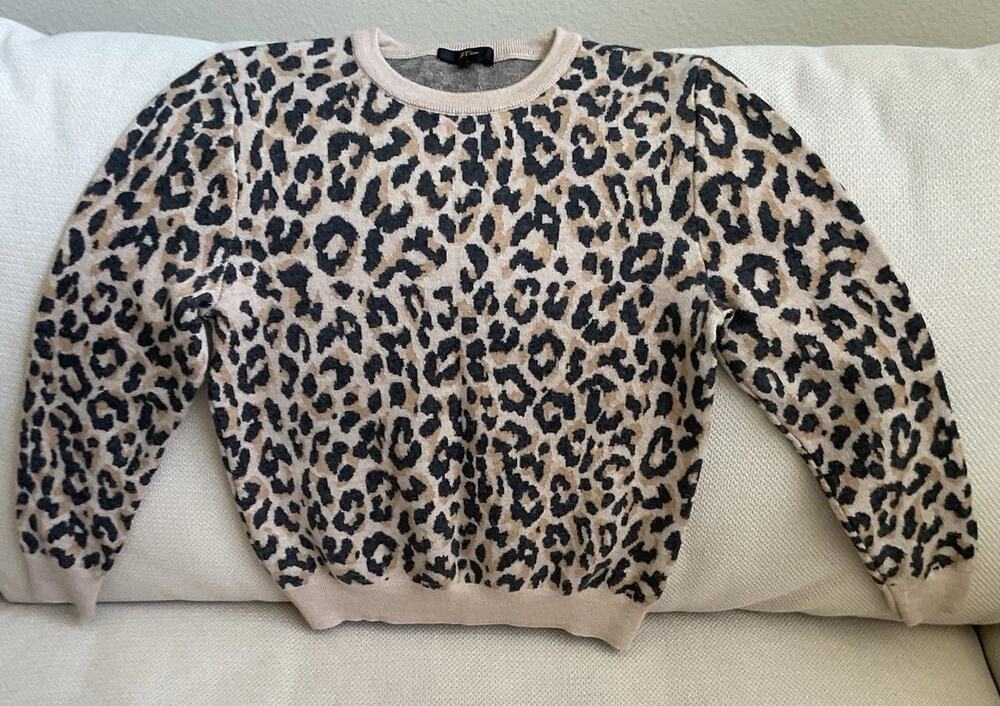 J.Crew Leopard Print Merino Wool Crewneck Sweater Small S/XS Cheetah Animal Top